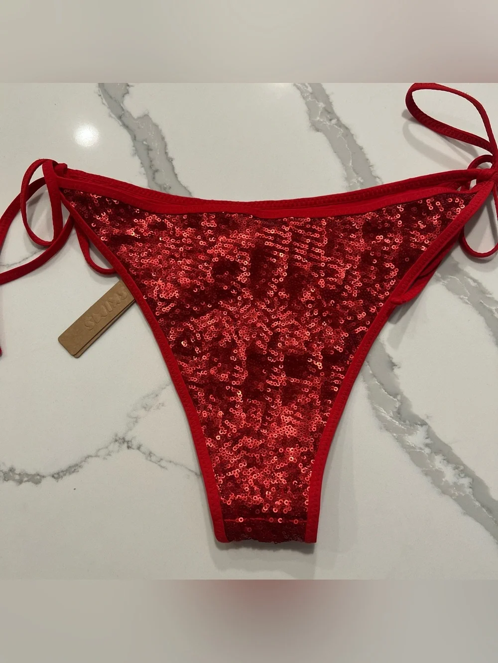 SKIMS SEQUIN BIKINI BOTTOM - Brick Size L